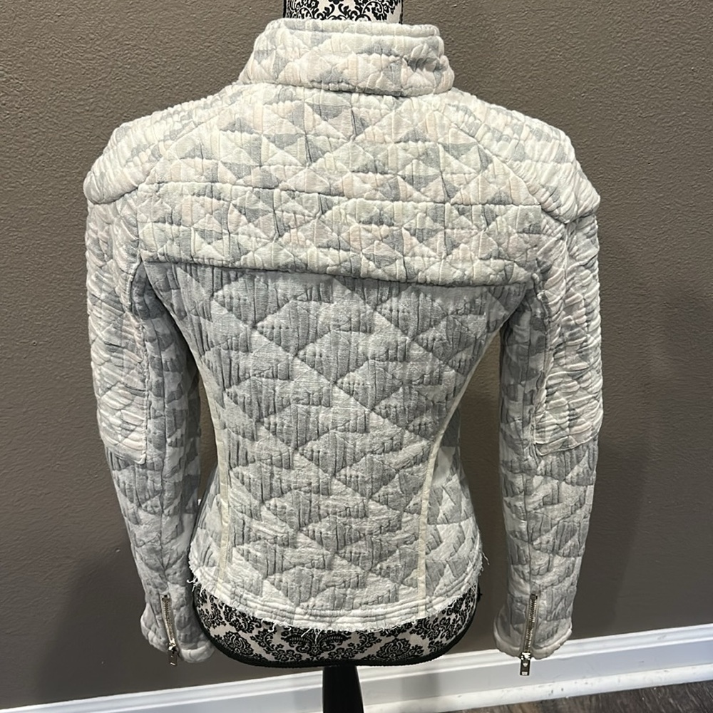 IRO Quilted Moto Jacket Otavia White/Gray Cotton-Blend SZ 36 - Picture 5 of 9